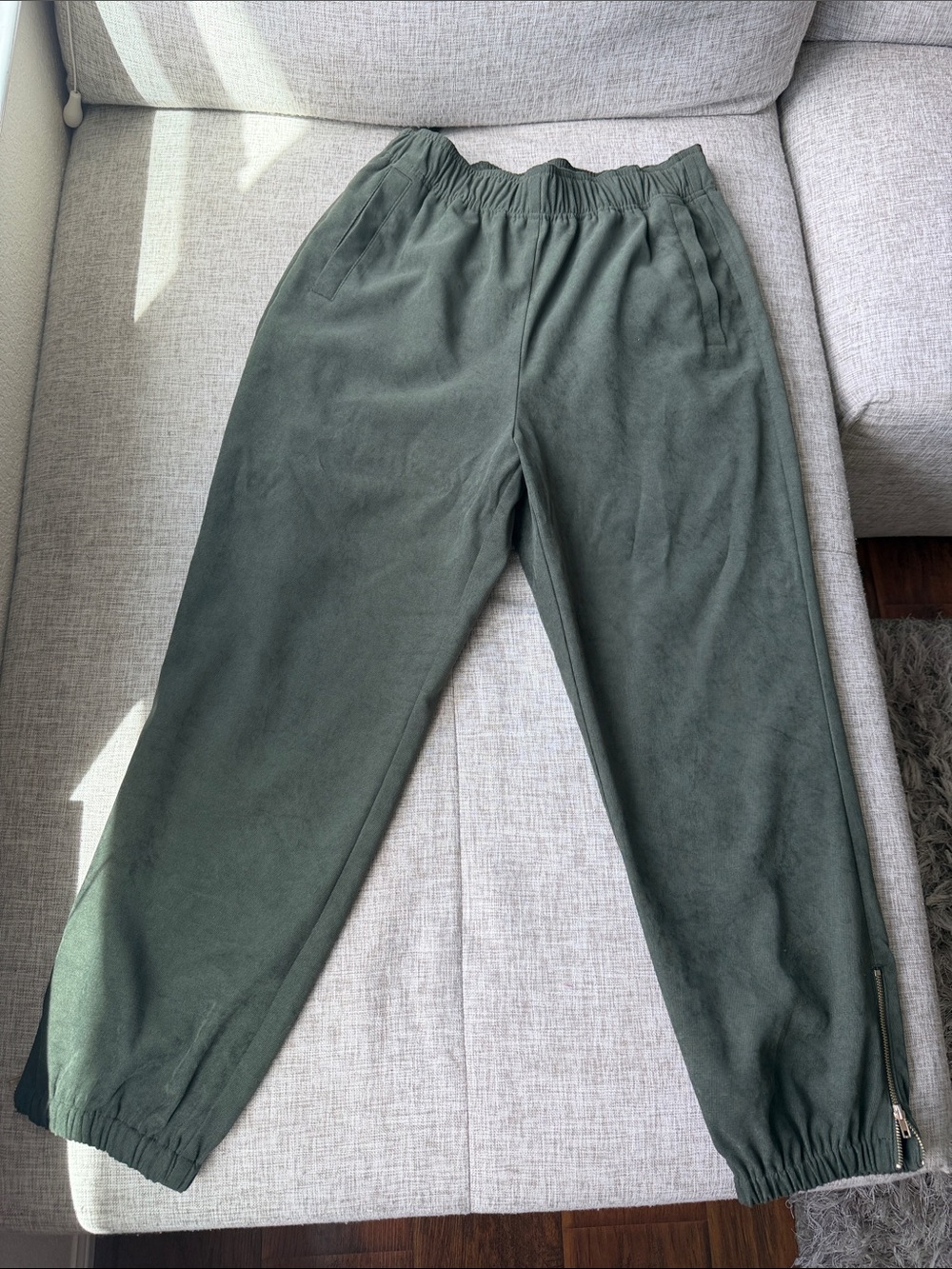 Elastic-Waist Forest Green Fleece Jogger Pants